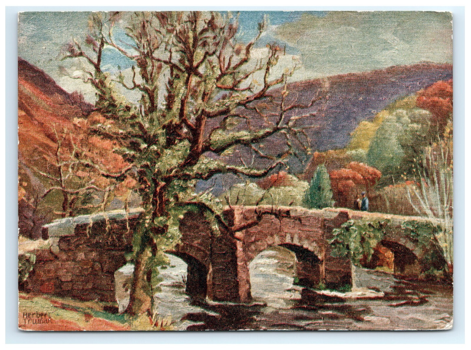 Painting Fingle Bridge Herbert Truman Artist Postcard