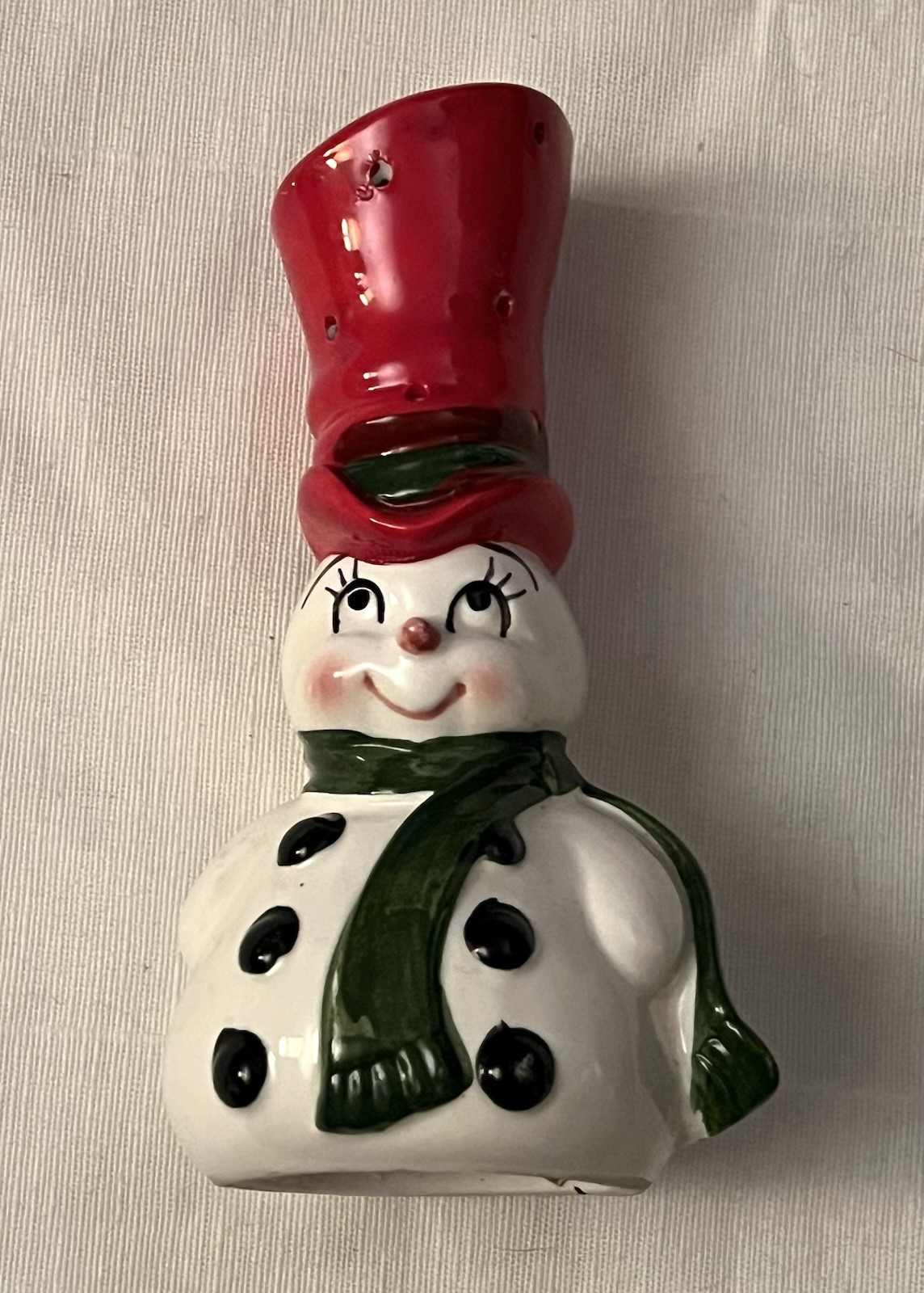 Vtg LEFTON CERAMIC Christmas SNOWMAN Toothpick Holder FIGURINE  Hors d\' Oeuve