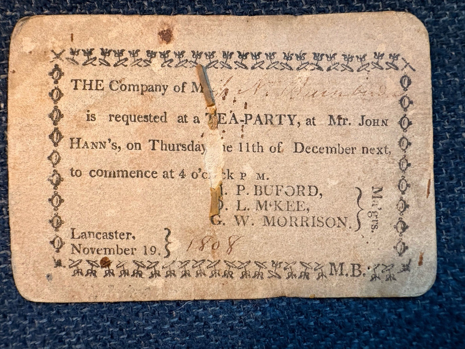 1808 Lancaster Tea Party Invitation Card, 9 of Diamonds Playing Card 1808 Lancaster Tea Party Invitation Card, 9 of Diamonds Playing Card