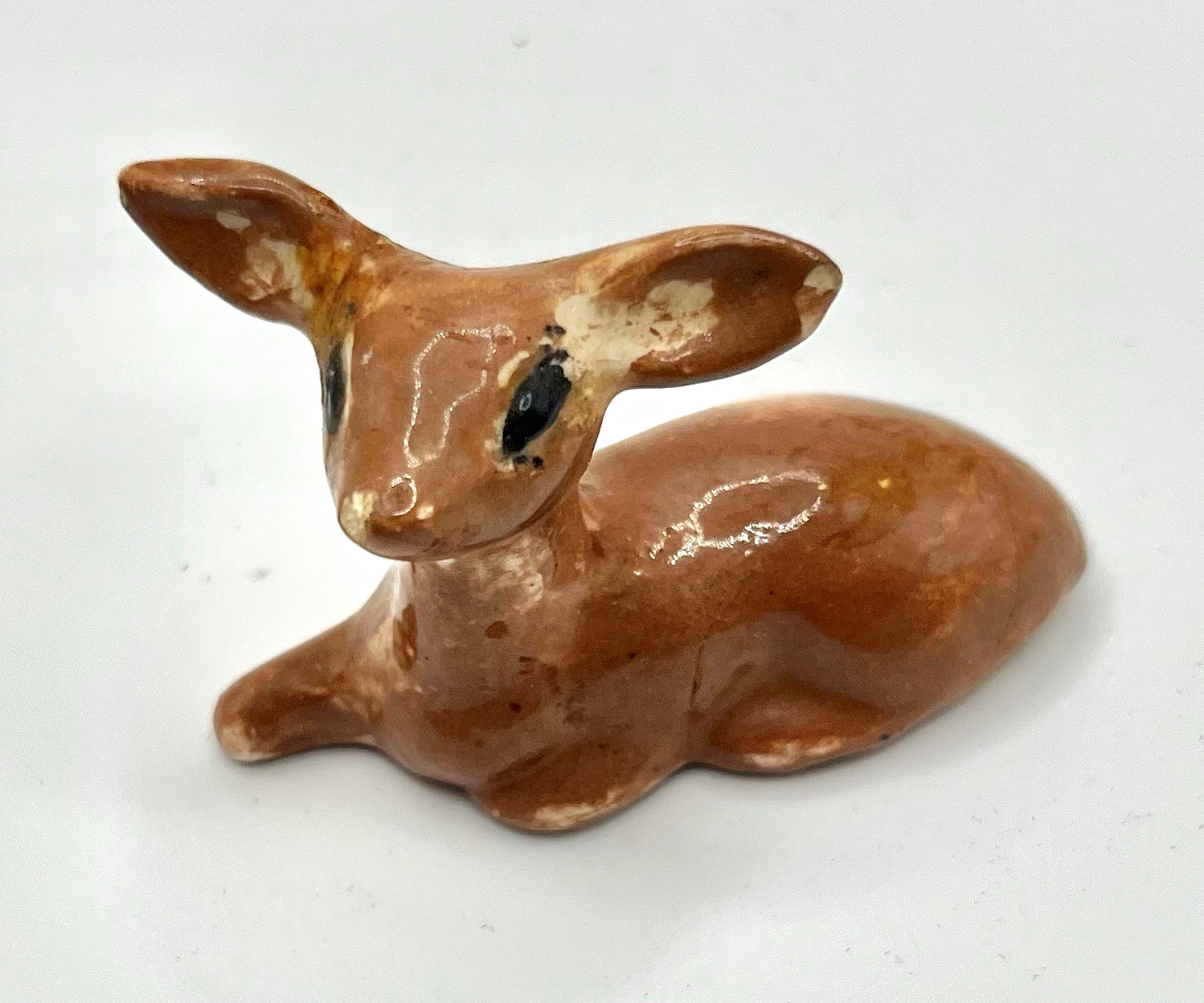 Vintage handmade Ceramic Deer Fawn Figurine Brown Glazed gift Japan (?) painted