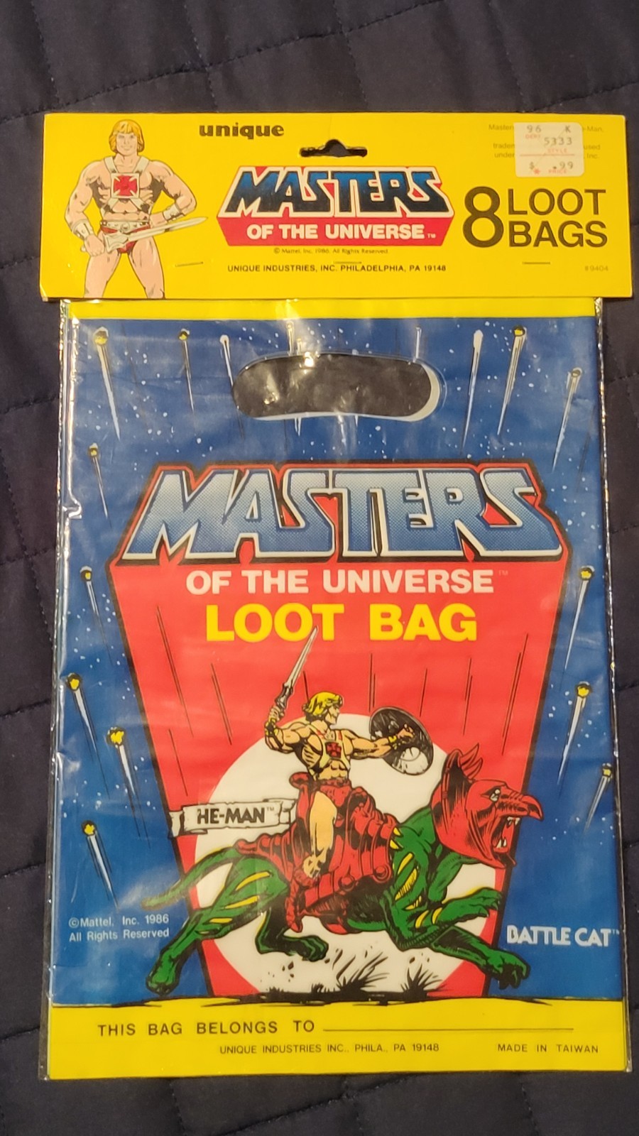 VINTAGE 1986 UNIQUE MASTERS OF THE UNIVERSE HE-MAN PARTY LOOT BAGS NOS BATTLECAT VINTAGE 1986 UNIQUE MASTERS OF THE UNIVERSE HE-MAN PARTY LOOT BAGS NOS BATTLECAT