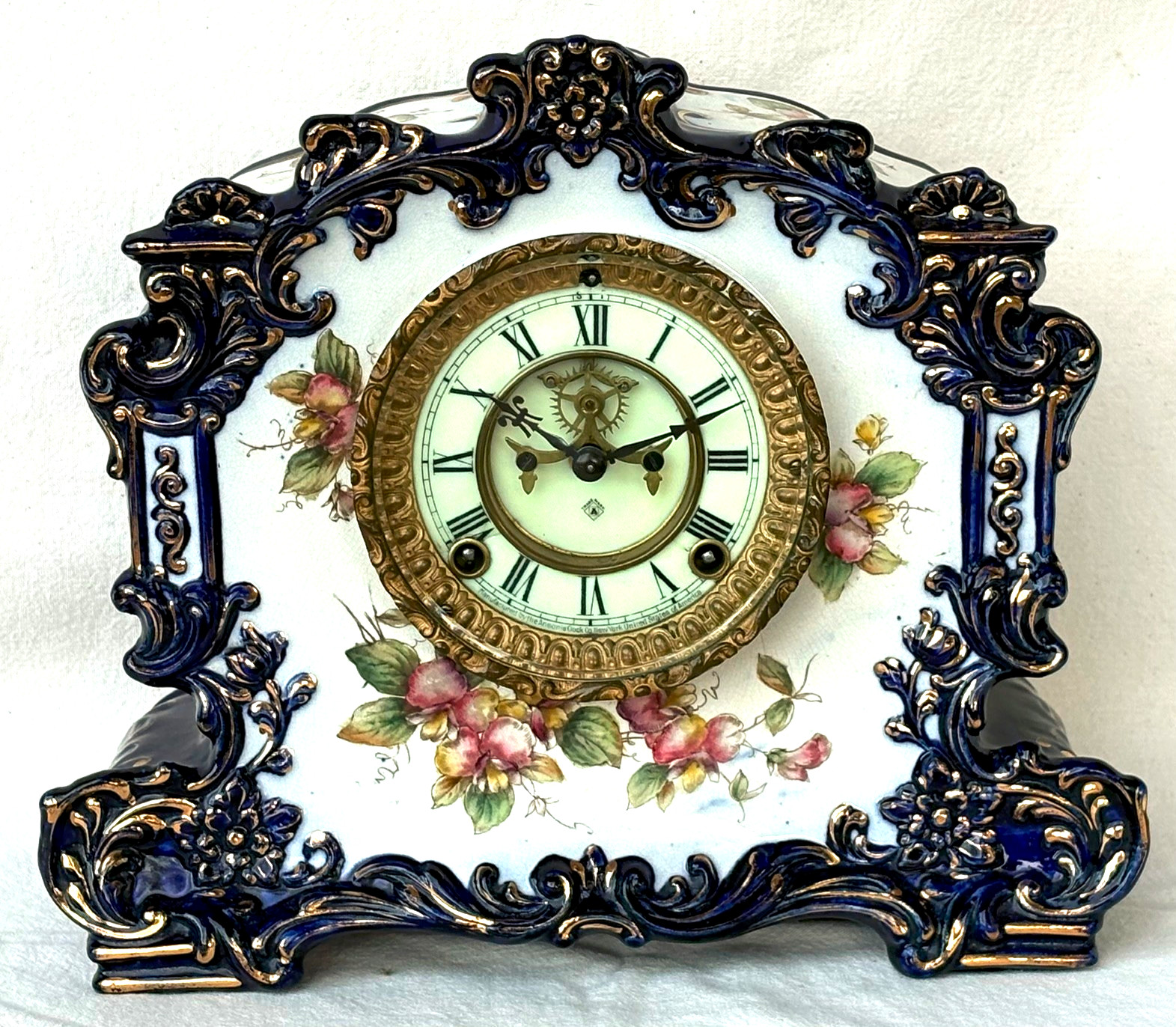 Ansonia Record cobalt porcelain open escapement clock @ 1895 Original Great Ansonia Record cobalt porcelain open escapement clock @ 1895 Original Great