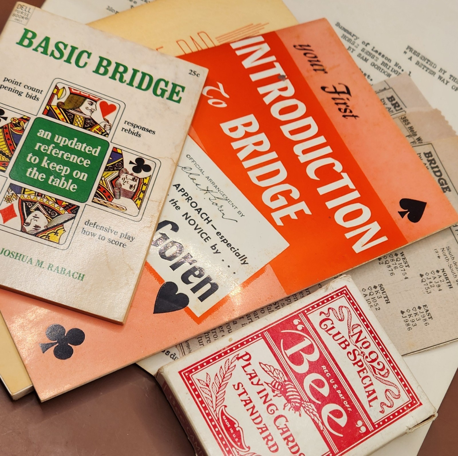 Vintage 1940s Bee No 92 Club Special Cards + Goren Bridge Books Ephemera Lot