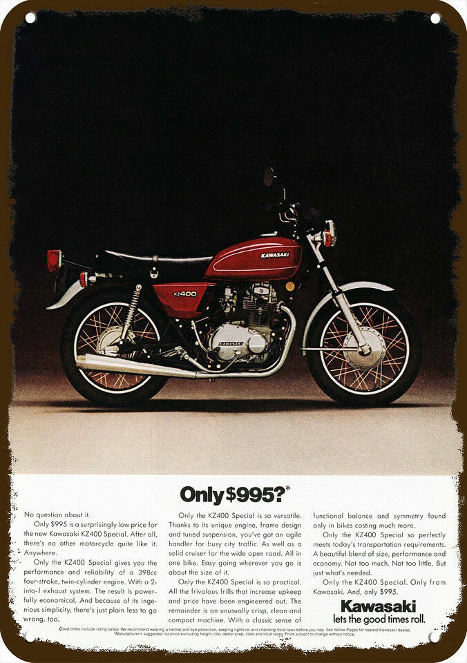 1975 KAWASAKI KZ400 Special Motorcycle Vintag-Look DECORATIVE REPLICA METAL SIGN 1975 KAWASAKI KZ400 Special Motorcycle Vintag-Look DECORATIVE REPLICA METAL SIGN