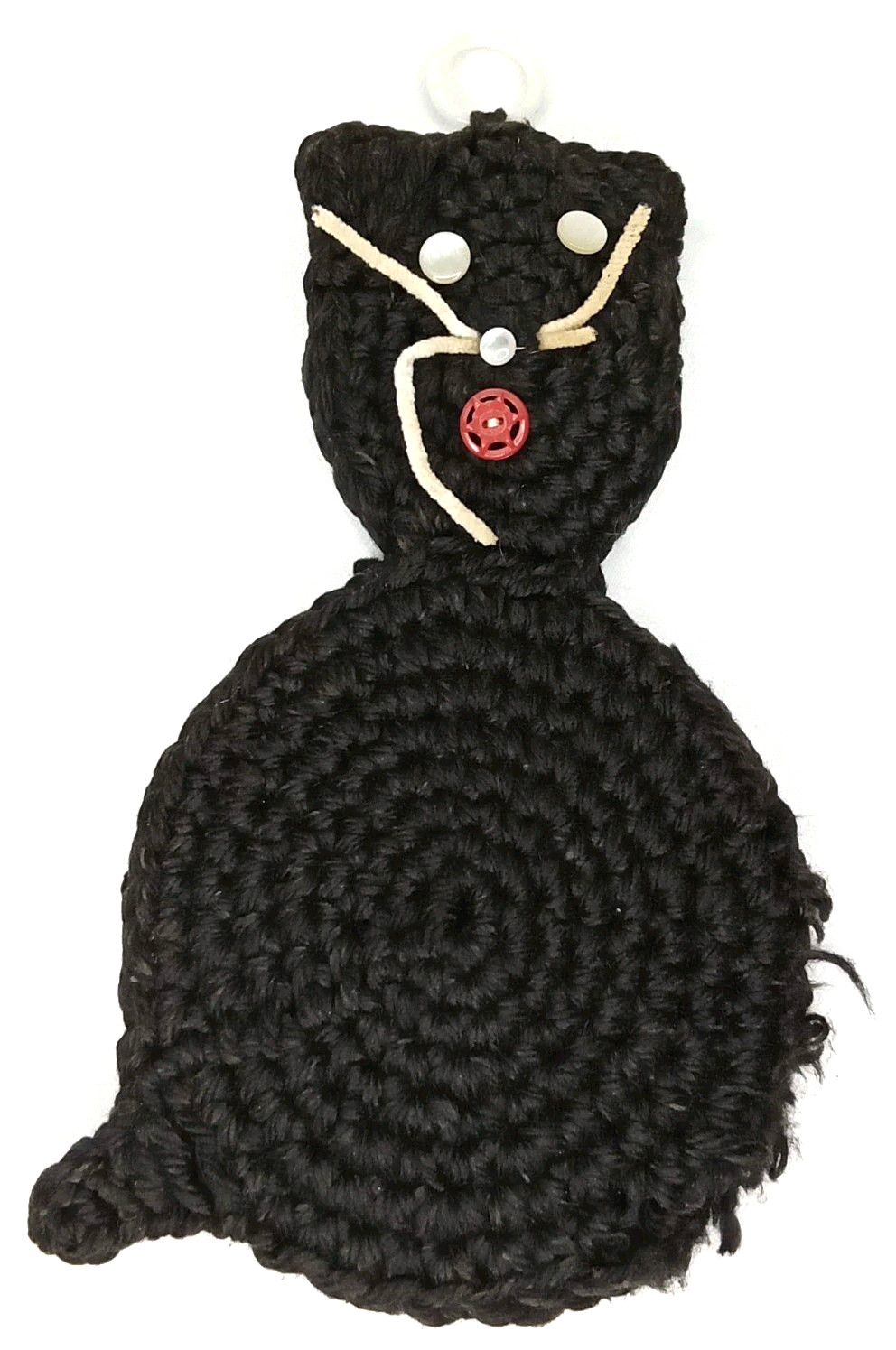 Vintage 1980s Handmade Black Cat Halloween Crocheted Trivet Potholder