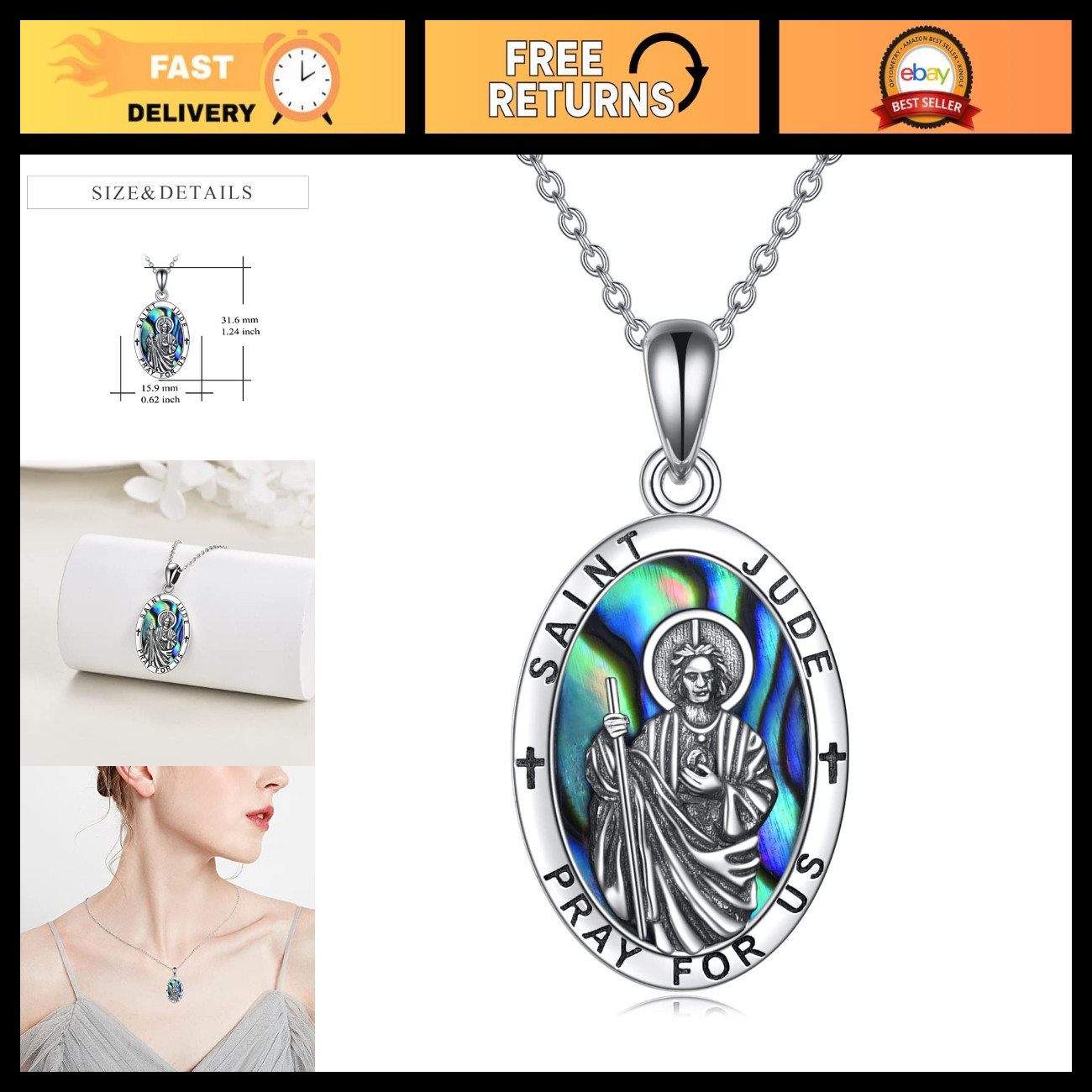 Sterling Silver St Michael & St Christopher Necklace for Men & Women - Catholic Sterling Silver St Michael & St Christopher Necklace for Men & Women - Catholic