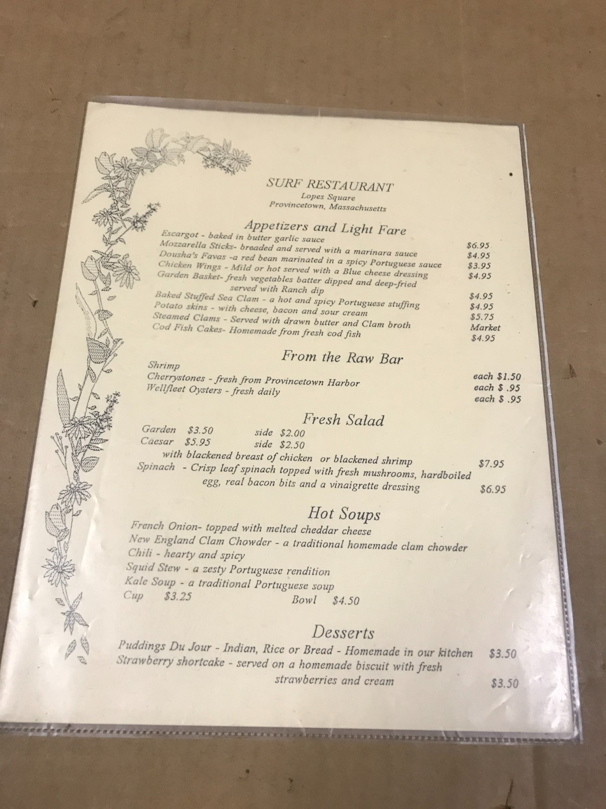 Vintage Surf Restaurant Menu - Provincetown, Massachusetts Vintage Surf Restaurant Menu - Provincetown, Massachusetts
