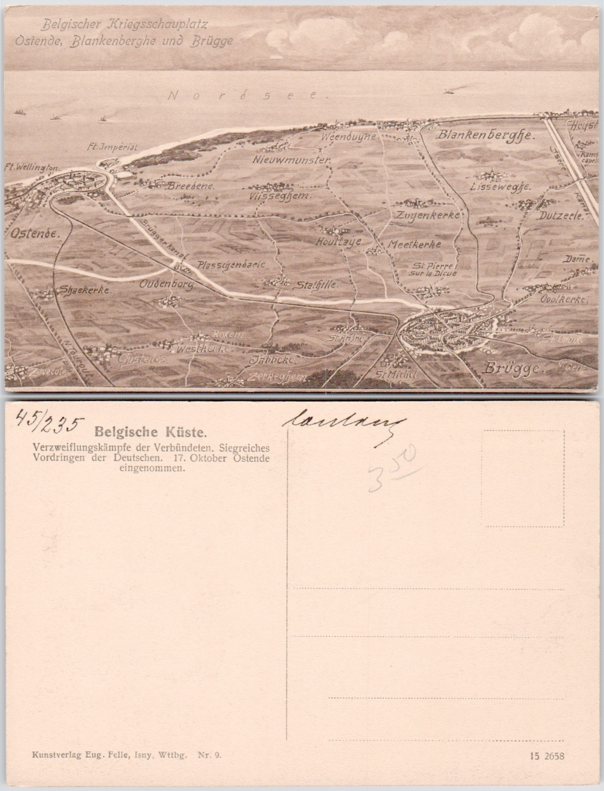 Belgium Ostende 1910 Belgian Coast War Map Kriegschauplatz Blankenberge Postcard