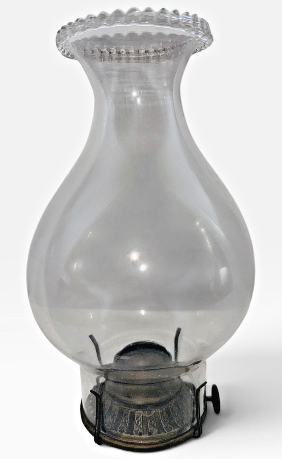 P&A No. 1 Brass Oil Lamp Hardware 1897 Patent w/ Glass Pearl Top Bulged Chimney