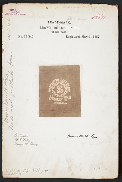 Boston MA Brown Durrell Co Trademark Black Hose 1887 Stanley Dye Brand