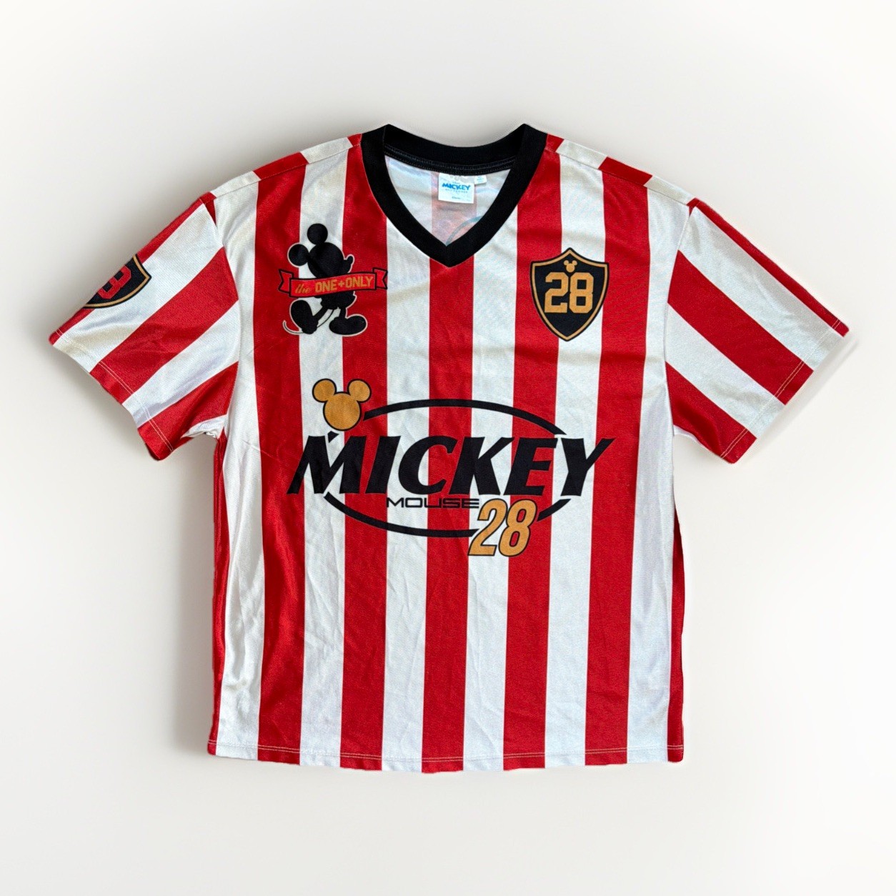 Disney Mickey Mouse Striped Soccer Jersey 1928 Medium Mad Engine Red White Disney Mickey Mouse Striped Soccer Jersey 1928 Medium Mad Engine Red White