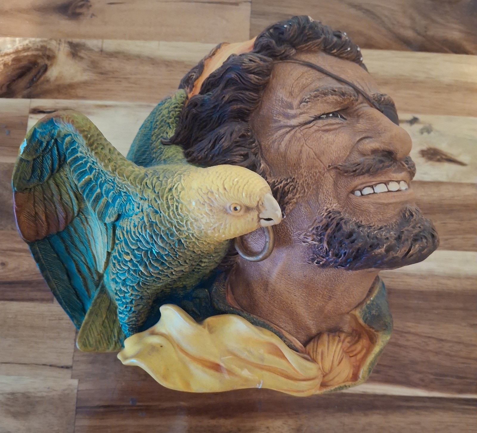 Vintage Bossons Chalkware Head Buccaneer Pirate w/ Parrot England 1964 Wall Art