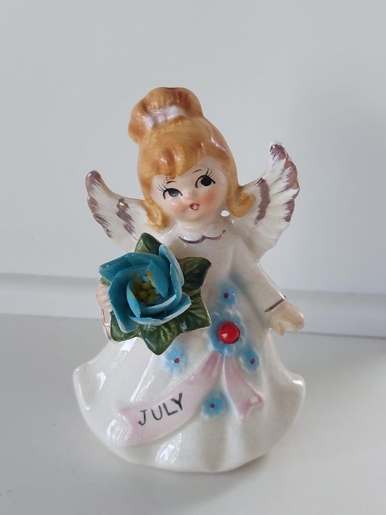 Vintage Lefton 6224 Angel July Birthstone Birthday Figurine 4.5 In Ruby Gem