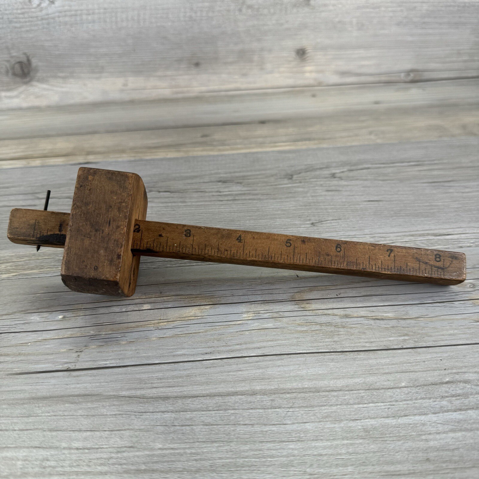 Antique Wood Inlaid Brass 8” Scribe Marking Gauge Good User Condition Antique Wood Inlaid Brass 8” Scribe Marking Gauge Good User Condition