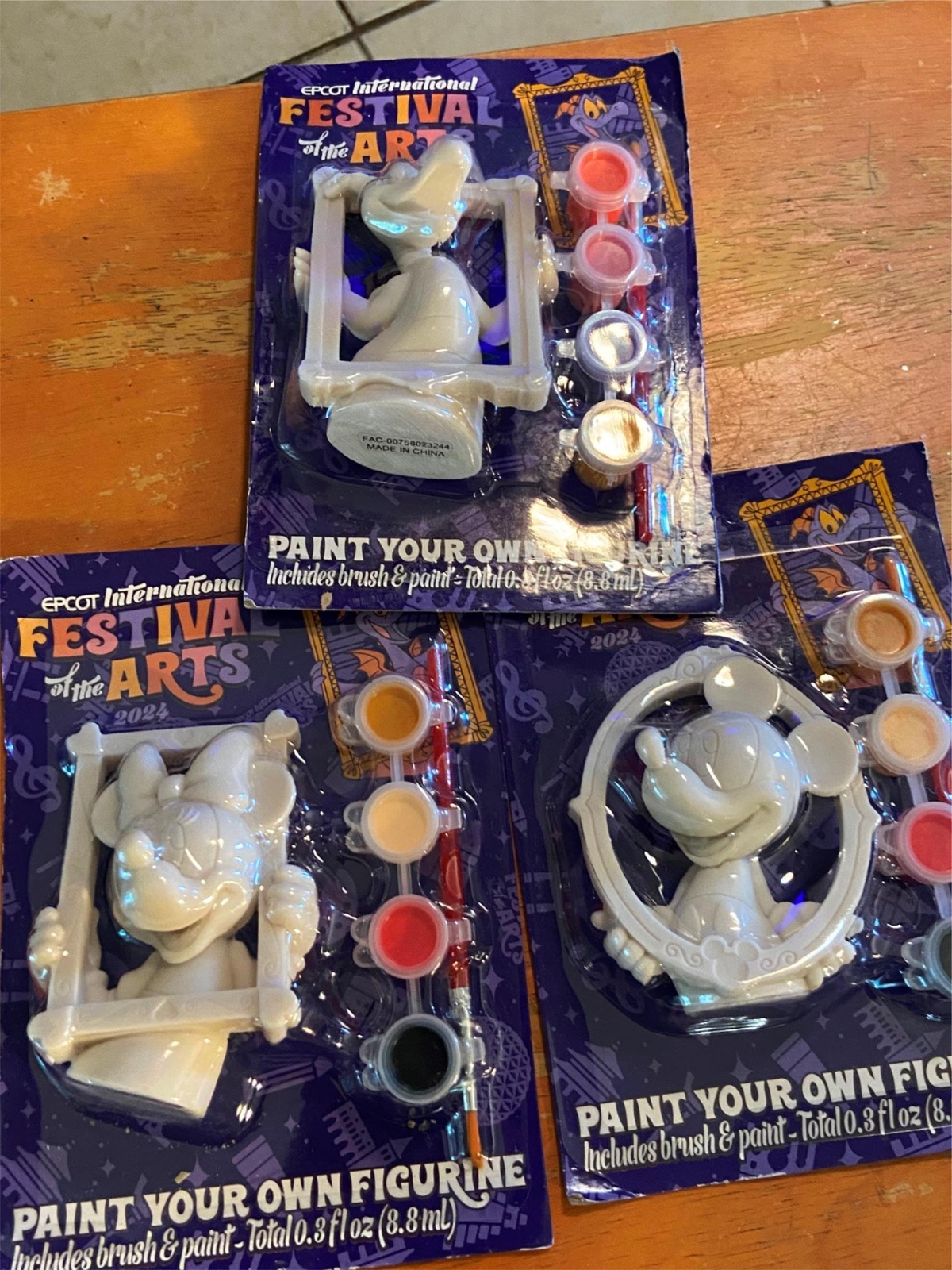 Lot Of 3 Disney Parks EPCOT 24' Festival Arts Paint Your Figurine Figment Mickey