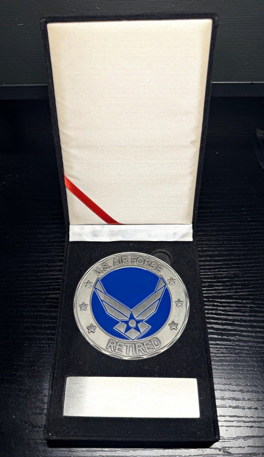 Official US Air Force Challenge Coin Medallion Presentation Box Engravable Plate