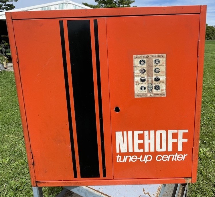 Vintage Niehoff Tune Up Center Wall Cabinet Orange Industrial Rare