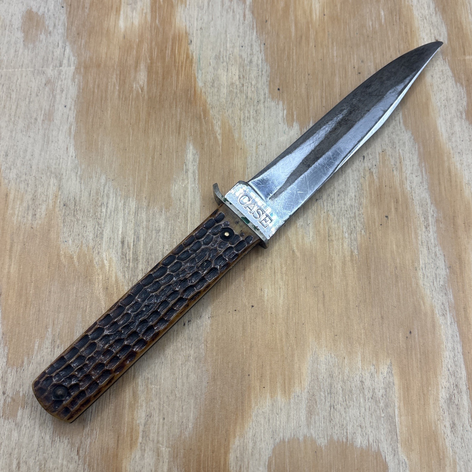 Vintage Case XX 1930’s Greenbone Pig Sticker Fixed Blade Knife Used No Sheath