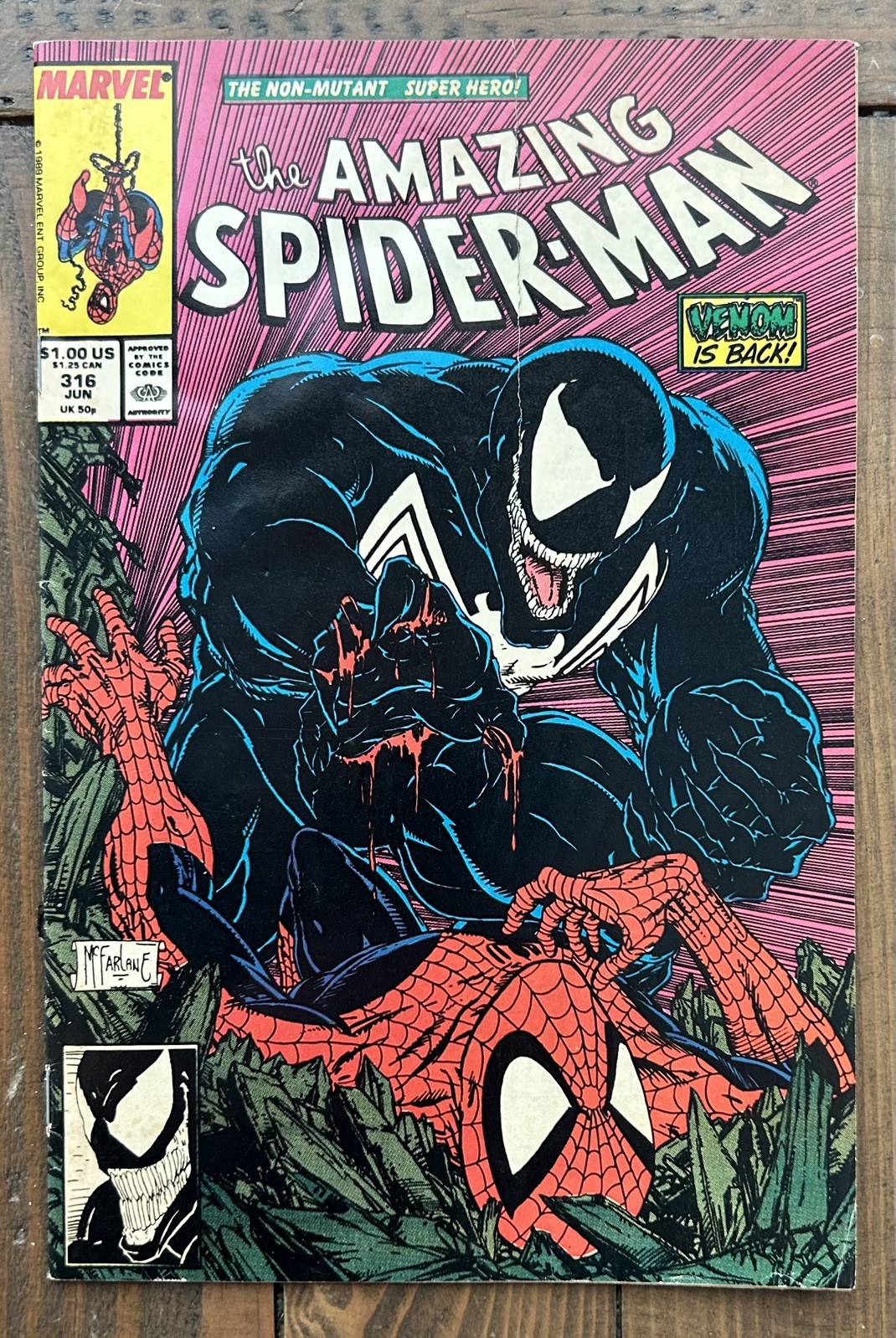 Amazing Spider-Man #316 (1989) 1st Cover App Venom Todd Mcfarlane tear on cover