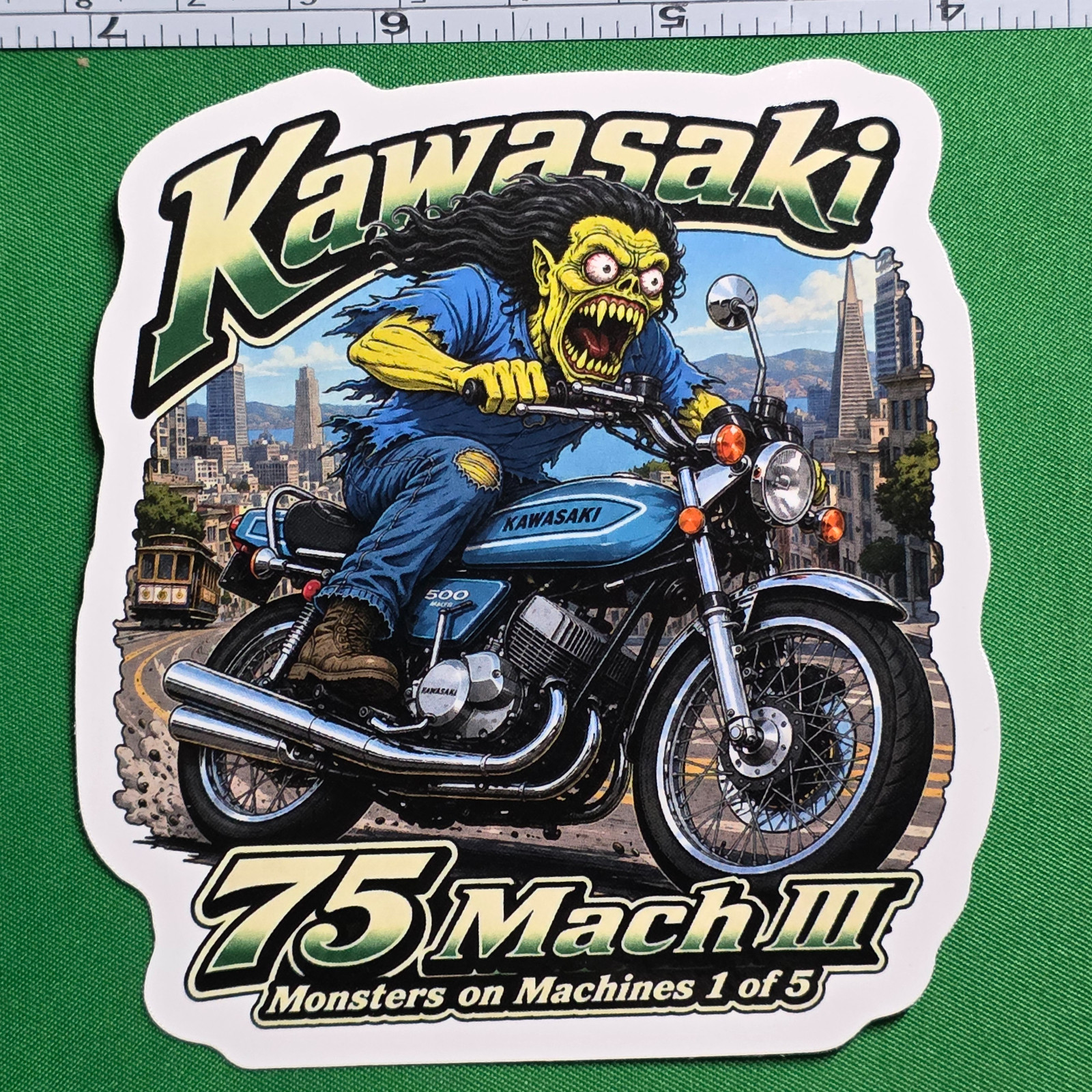 1975 Kawasaki Mach III 9x9cm Durable Die-Cut Vinyl Sticker 1 of 5