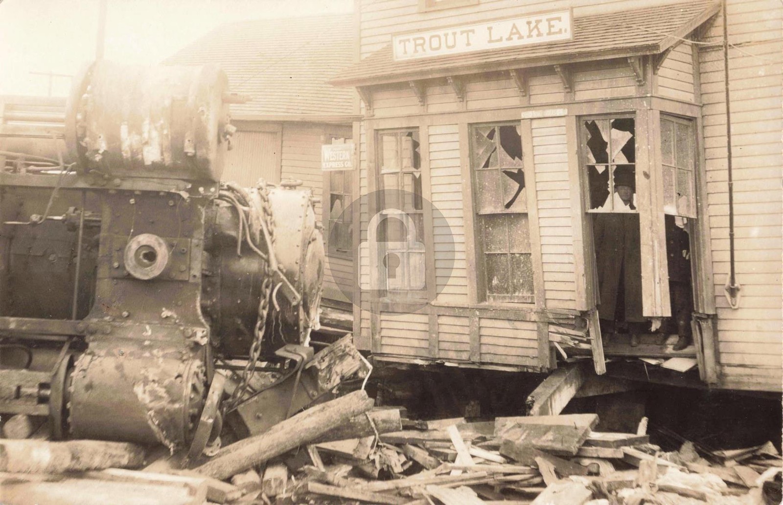 Railroad Station Accident, Trout Lake MI Michigan RPPC Photo Postcard COPY Railroad Station Accident, Trout Lake MI Michigan RPPC Photo Postcard COPY