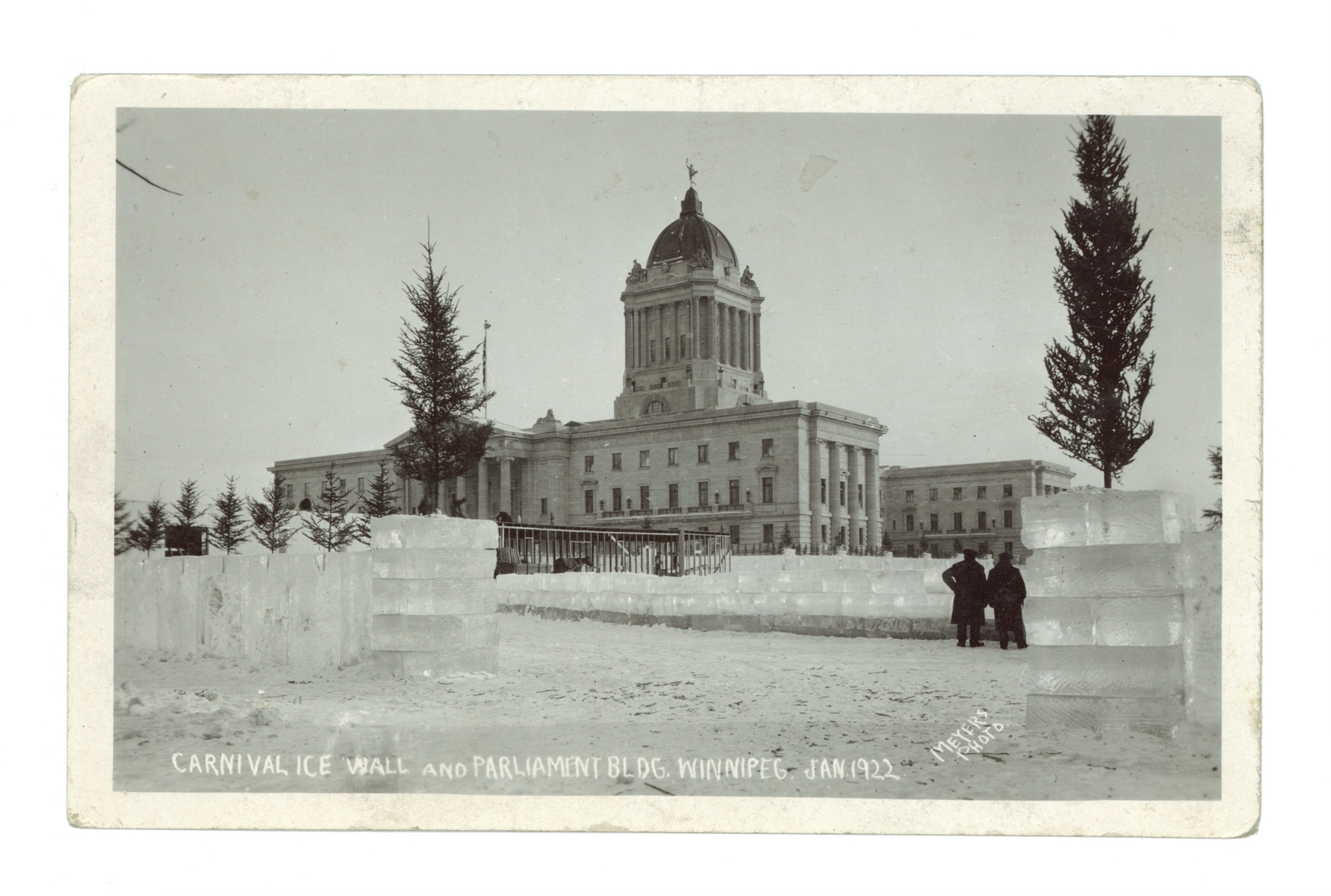 Carnival ice wall and Parlianent Bldg Winnipeg Jan 1922 Ice wall - Old Photo