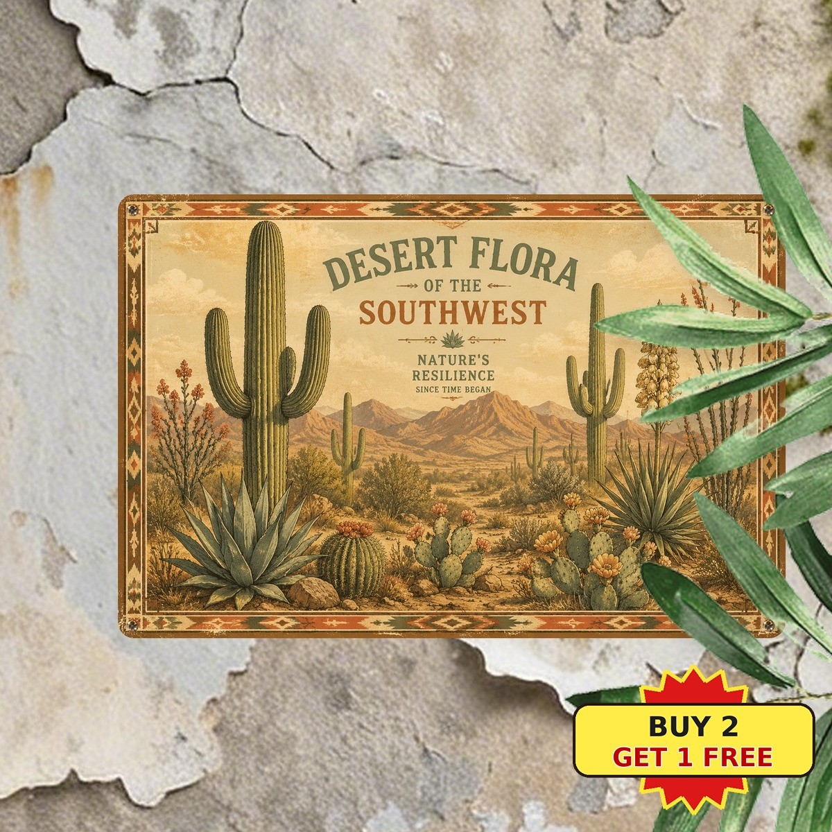 Desert Cactus Southwest Landscape Waterproof Outdoor Botanical Metal Sign 8x12
