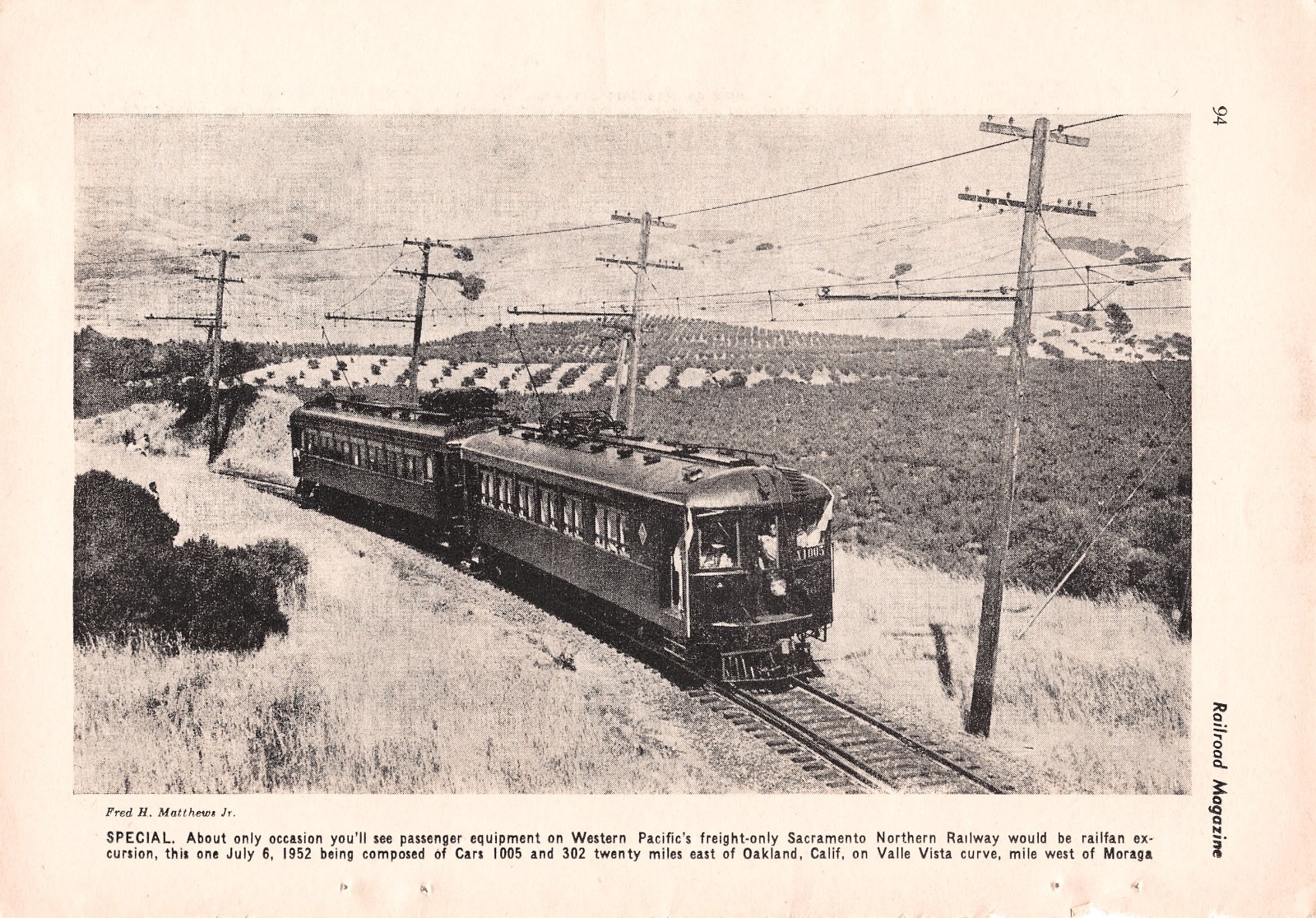 Western Pacific 1952 Railfan Excursion Valle Vista Curve Moraga CA Mag Excerpt