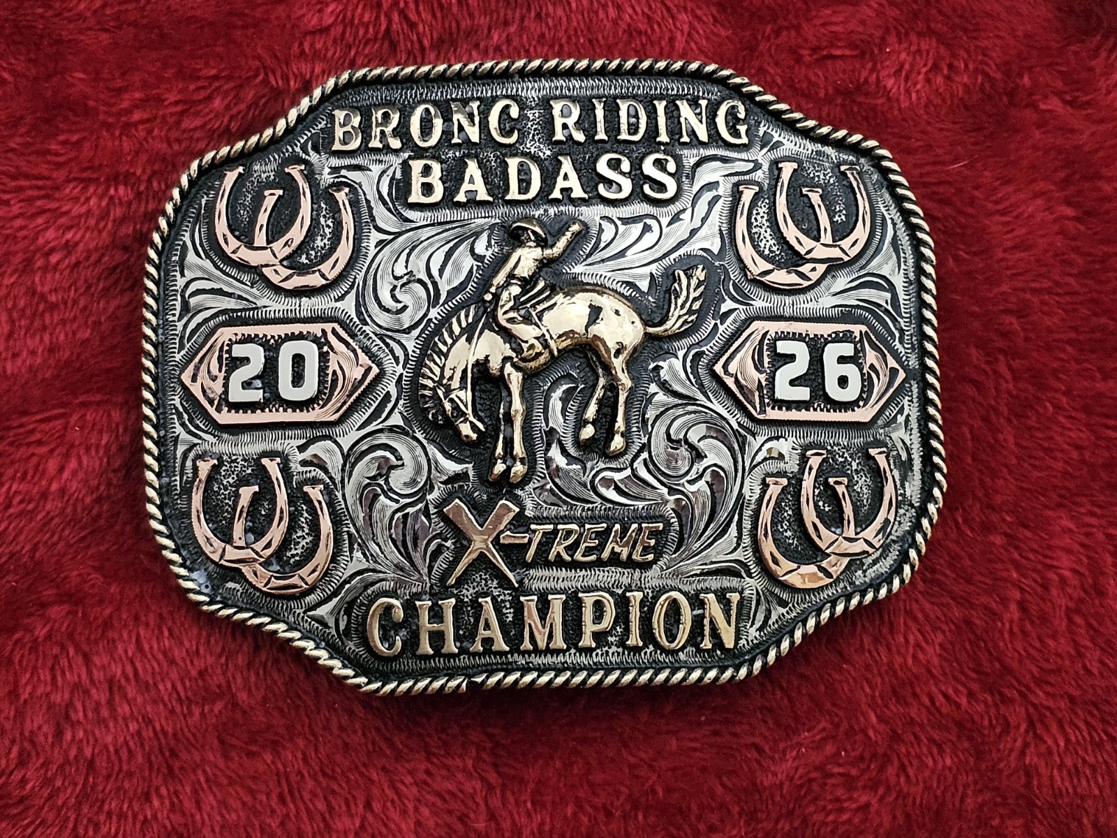 X~Treme Bad Ass Bronc Rider☆2026☆RODEO CHAMPION TROPHY BUCKLE☆☆Rare☆W26
