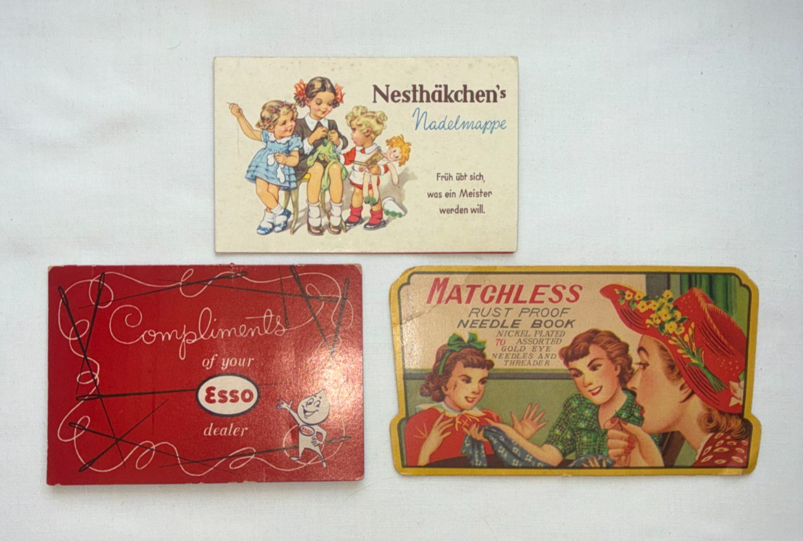 Vintage Sewing Needle Books Lot of 3 German Esso & Matchless Cases Bright Colors
