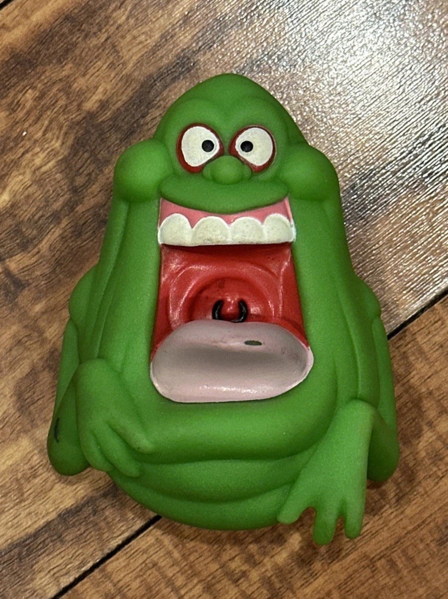 Rare VTG 1988 Slimer The Real Ghostbusters Green Rubber Coin Bank Holder 4.5\ Rare VTG 1988 Slimer The Real Ghostbusters Green Rubber Coin Bank Holder 4.5\