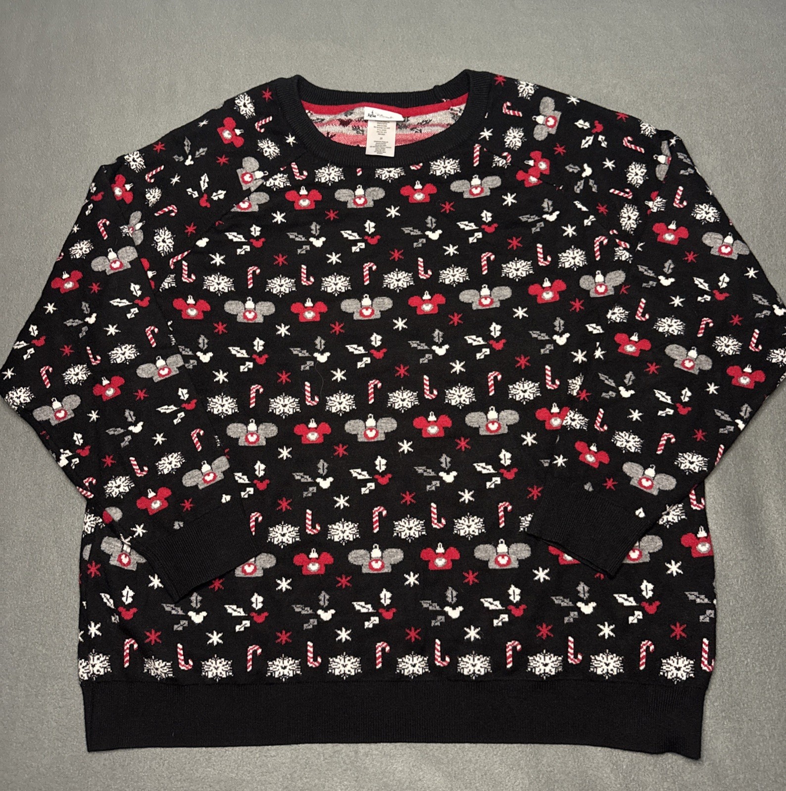 Disney Parks “Ugly” Christmas Sweater Sz XXL Black Mickey Ears Ornaments Holiday