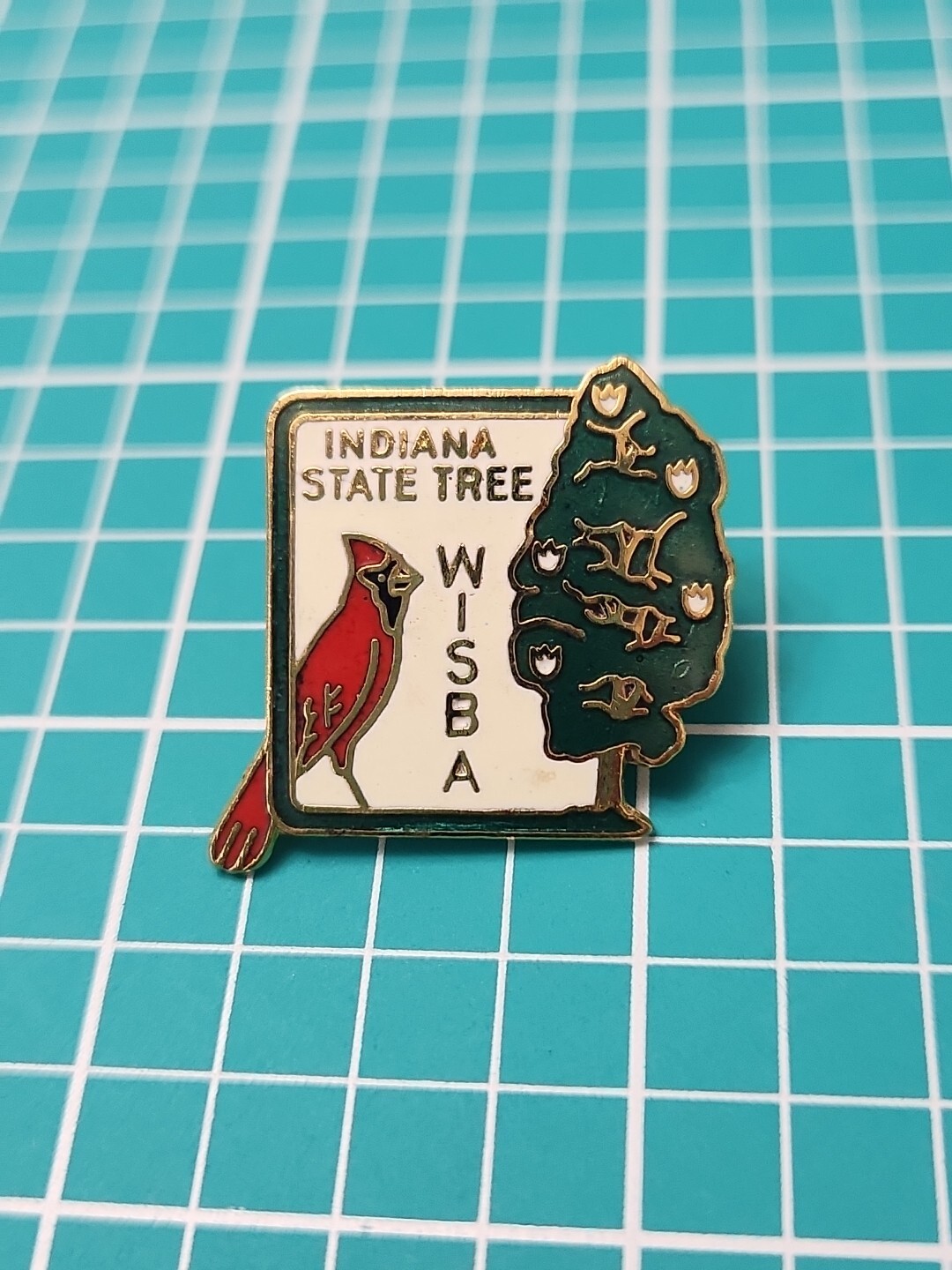 Vtg Indiana State Tree WISBA Cardinal Gold Tone Lapel Pin
