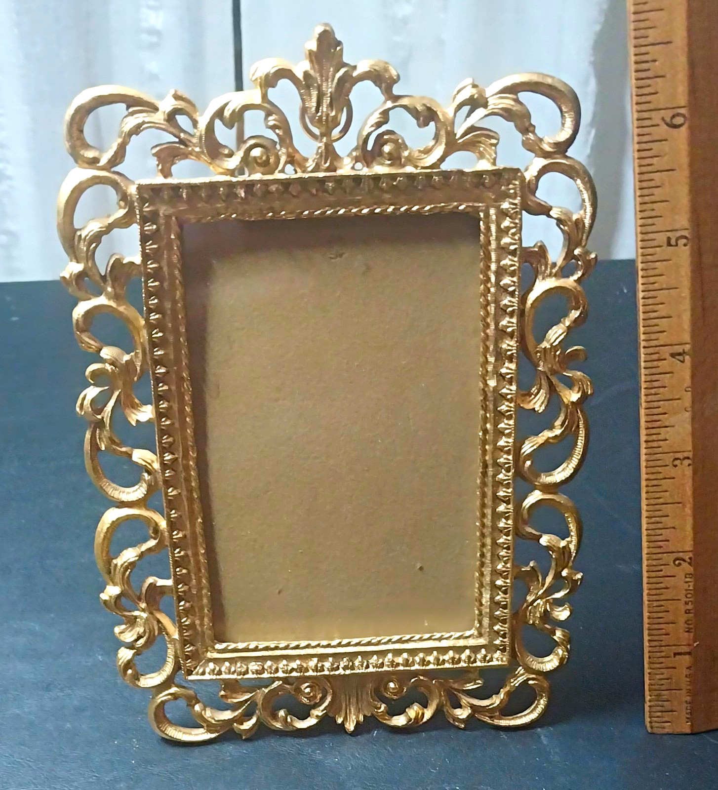 Vintage Ornate Baroque/Rococo Solid Brass Scroll Photo Frame 4x6 Freestanding