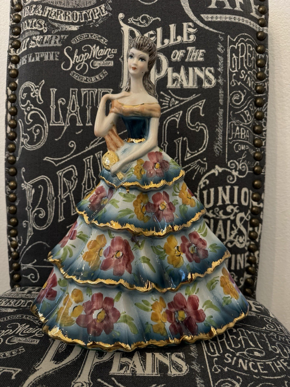 Vintage Giovanni Girardi Italian Hand Painted Ceramic Lady Figurine Floral Dress
