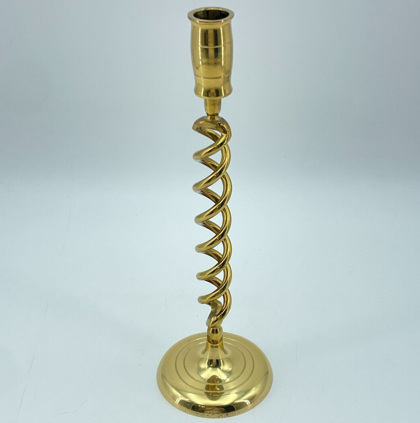 Vintage English Brass Double Barley Twist Candlestick Holder Classic Decor 11in