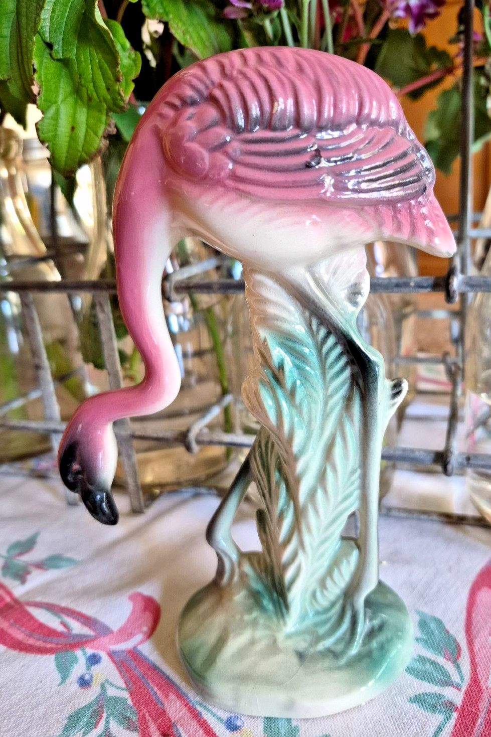 Mid-Century Pink Flamingo Ceramic Figurine c.1940s 7 .25 Mid-Century Pink Flamingo Ceramic Figurine c.1940s 7 .25