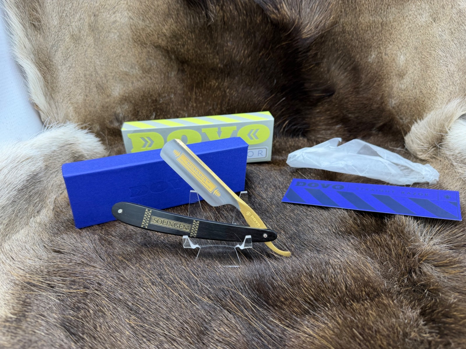 Dovo 6/8 Bismarck Solingen Germany Ebony Straight Razor Gold Etch Mint In Box++