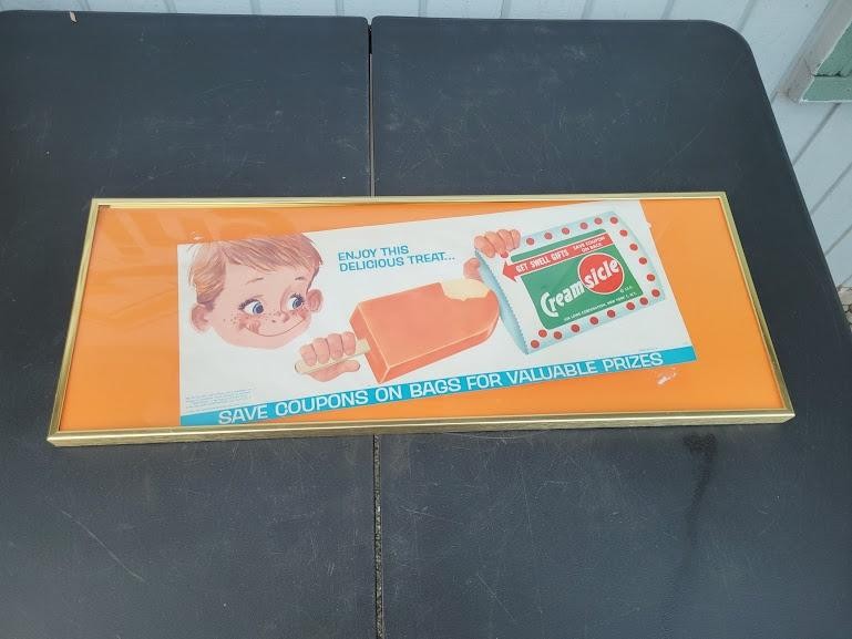 Vintage Creamsicle Ice Cream Framed Store Sign 1960s Soda Fountain Advertising D
