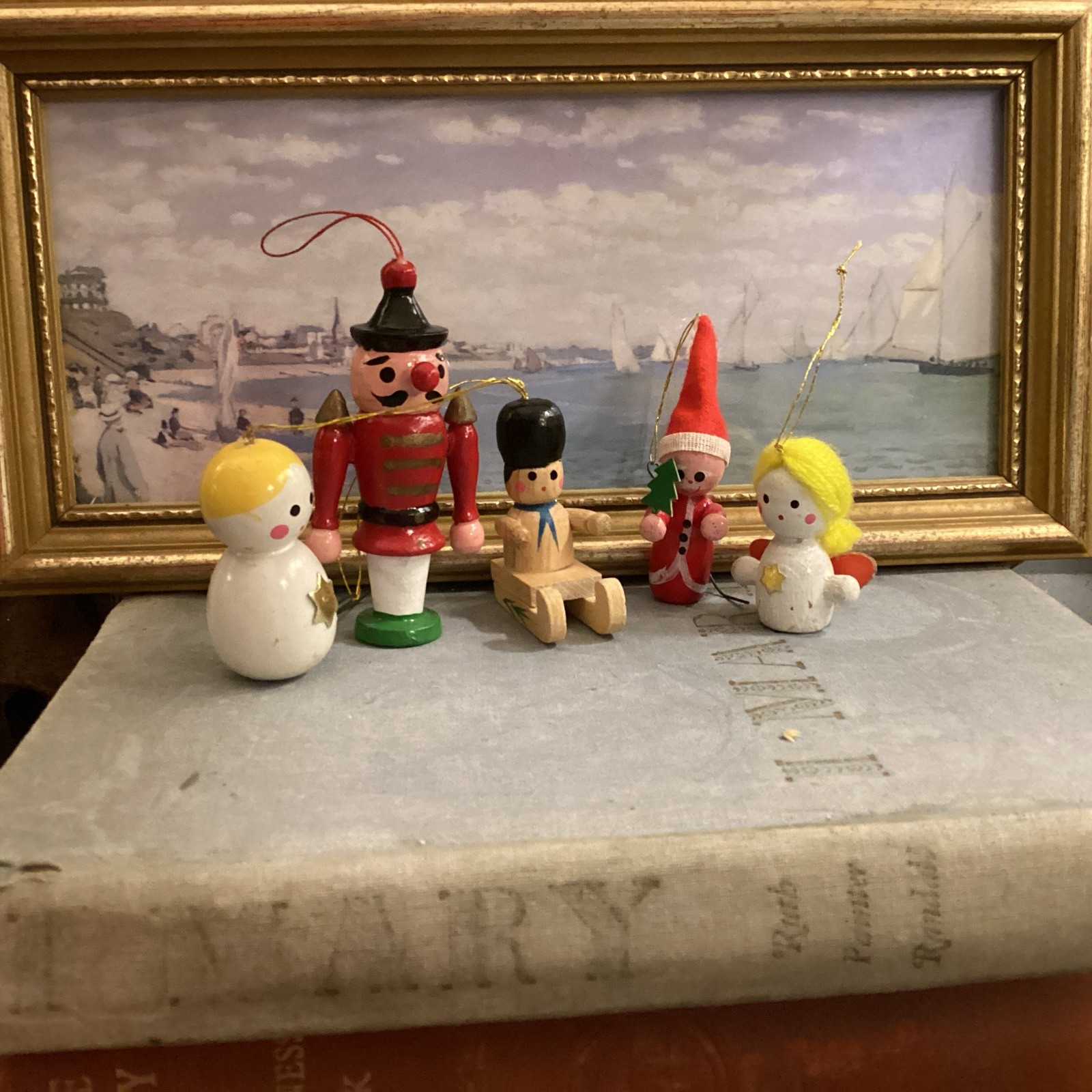 Vintage Wooden Christmas Ornaments Made in Taiwan Set of 5 Miniatures Vintage Wooden Christmas Ornaments Made in Taiwan Set of 5 Miniatures