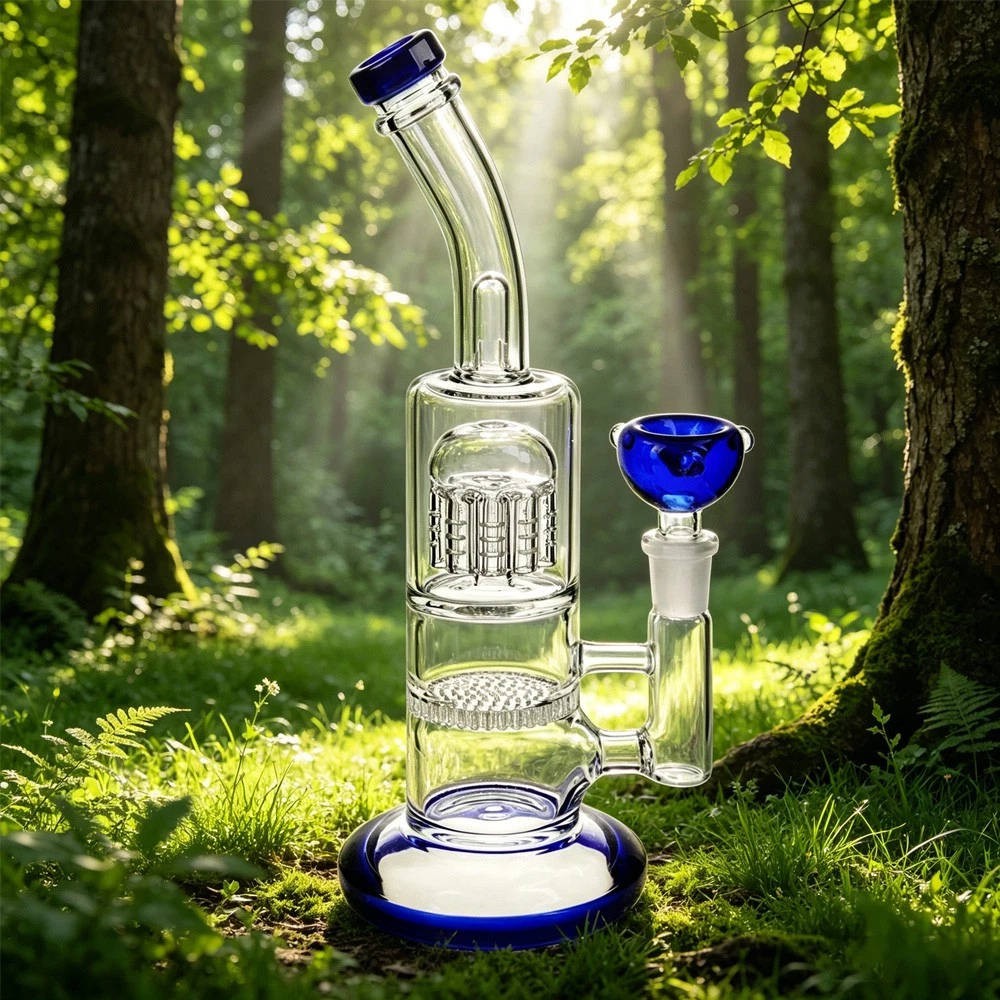 10 inches Blue Heavy Glass Bong Shisha Percolate Hookah Water Pipe w/ 14mm Bowl