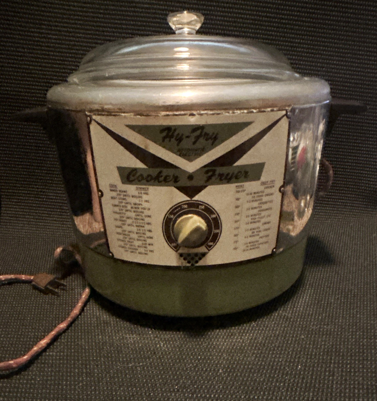 Hy-Fry Automatic Electric Cooker Fryer M-200 150W Vintage Green Silver -WORKS