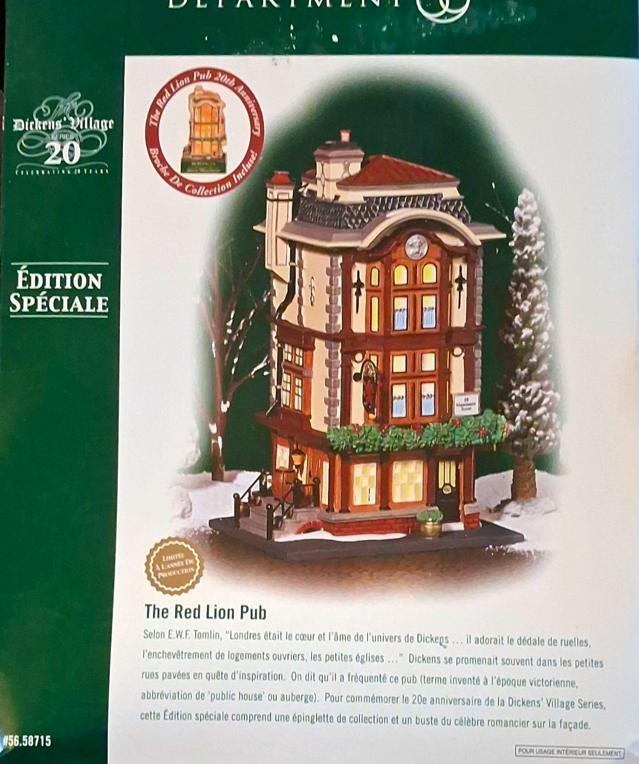 Department 56 Dickens' Village The Red Lion Pub Illuminated 20 Manchester St Department 56 Dickens' Village The Red Lion Pub Illuminated 20 Manchester St