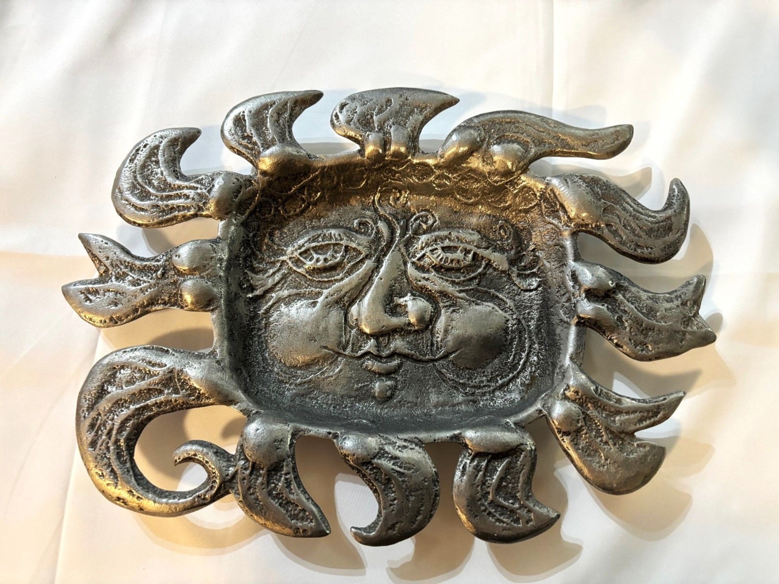 Vintage Rare 1977 Don Drumm Cast Aluminum “Sun Face” Serving Tray/Platter EUC