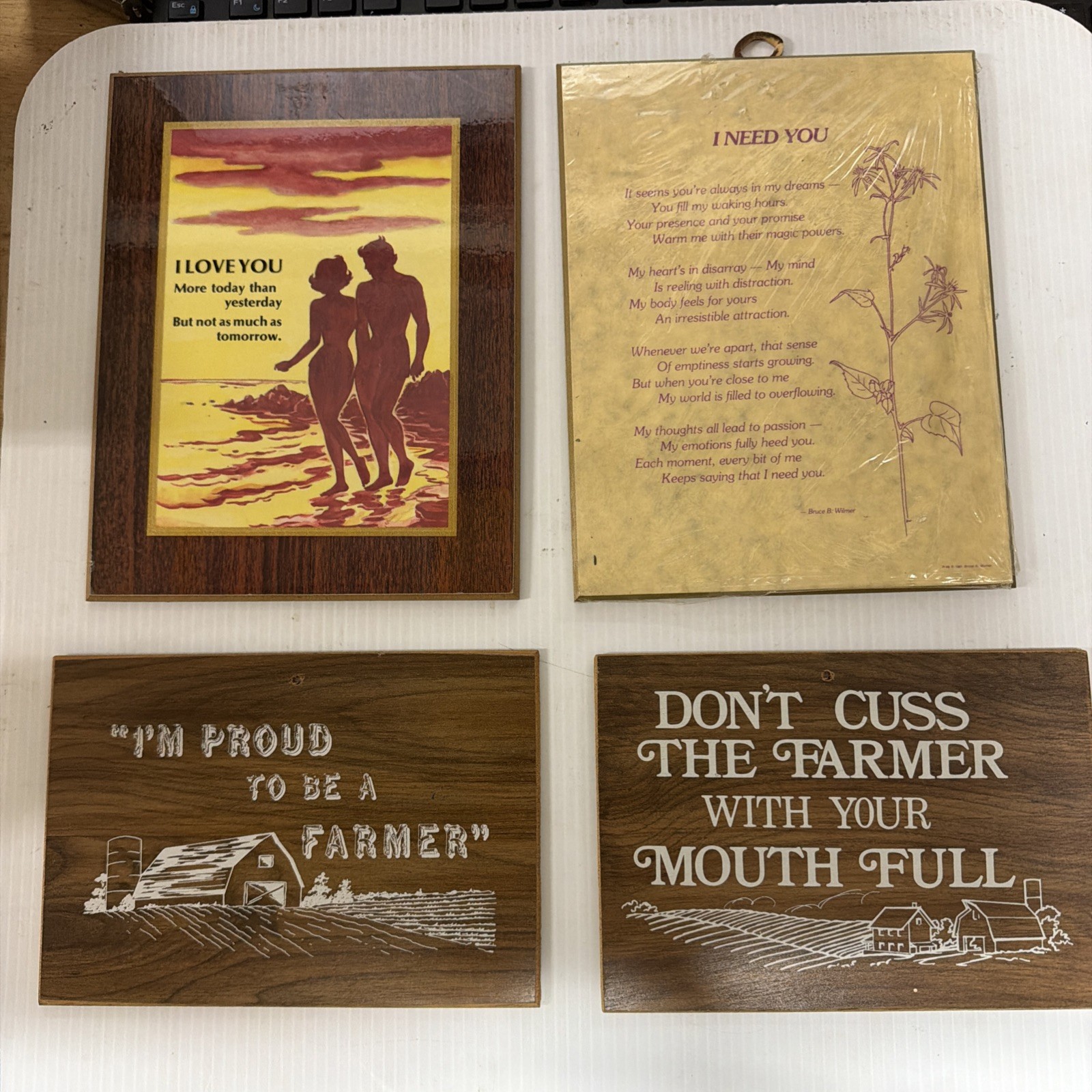 Vintage Lot of 4 Wood Wall Plaques