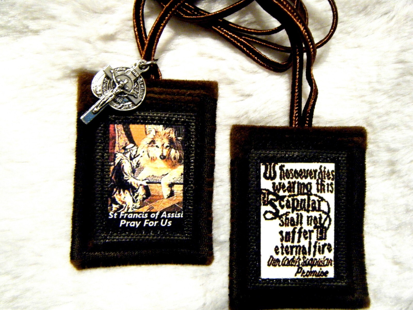 St. Francis and The Wolf Brown Scapular 100%Wool 