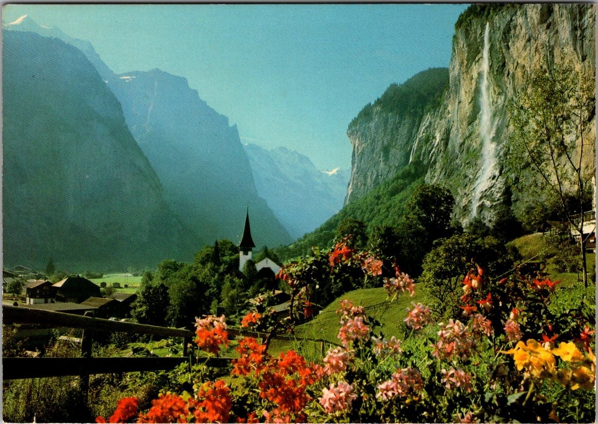 Vintage Lauterbrunnen Staubbach Falls Swiss Alps Switzerland Postcard