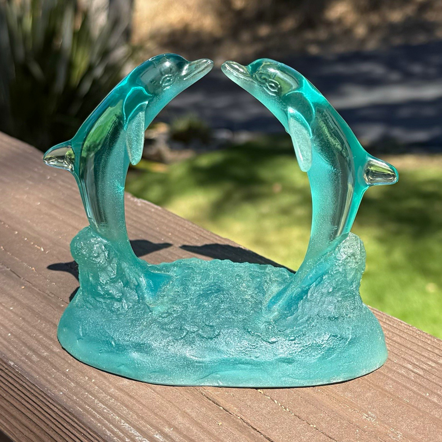 1992 Robert Wyland “Dolphins Kissing” Teal Lucite Acrylic Mini Sculpture 1992 Robert Wyland “Dolphins Kissing” Teal Lucite Acrylic Mini Sculpture