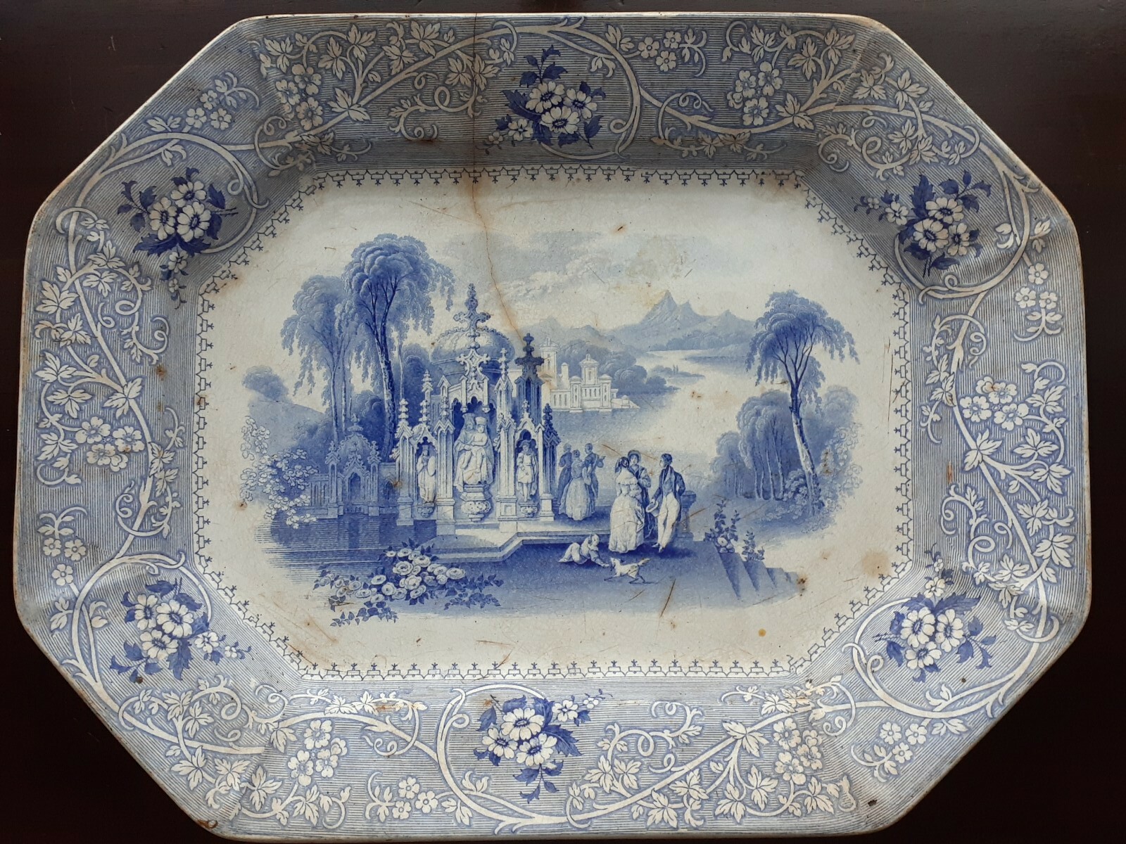 Antique 1830-40 W. ADAMS & SONS COLUMBIA STAFFORDSHIRE PLATTER TRAY Transferware