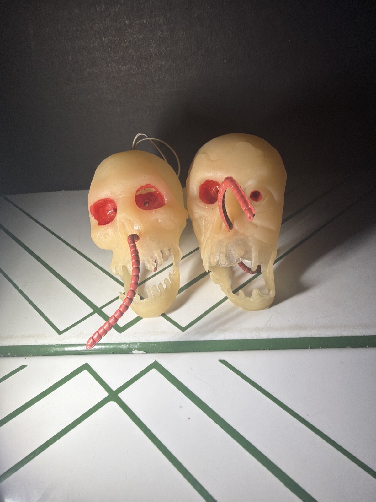 Vintage Rubber Skull Monster Jiggler Glow In The Dark Dangler Halloween Lot Of 2
